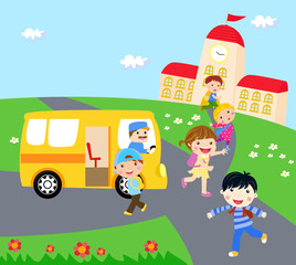 Kids and school bus