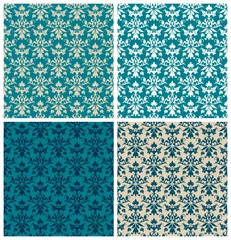 4 Seamless Flowers/Leafs Damask Pattern Blue © Jan Engel