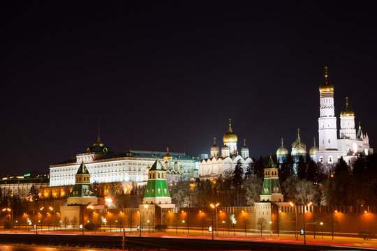 Russia, Moscow, night view of the Kremlin