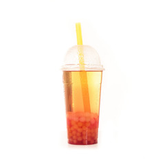 Bubble Tea gelb klar mit gemischten Perlen