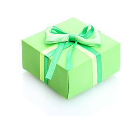 green gift with bow isolated on white
