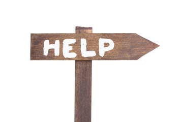 Help wooden board isolated on white