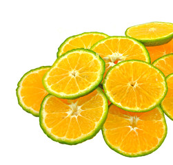 slices of orange arranged on white