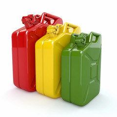 Three Jerrycan. Fuel can on white background