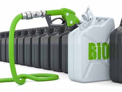Biofuel. Gas pump nozzle and jerrycan