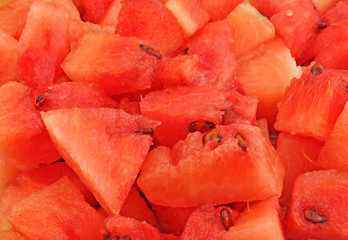 chopped pieces of watermelon fruit