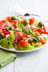 Vegetable Salad with Feta Cheese and Green Olives