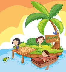 Deurstickers eiland kinderen © GraphicsRF
