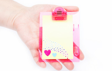 card blank with hearts of female hand on a white background