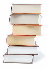 A stack of books on a white background.