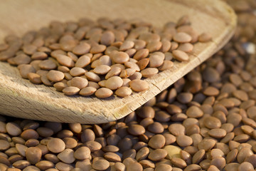 Lentil on a wooden spoon