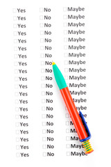 Yes, no or maybe cheklist close-up