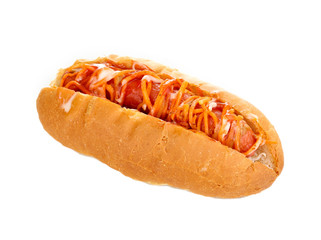 Appetizing hot dog isolated on white