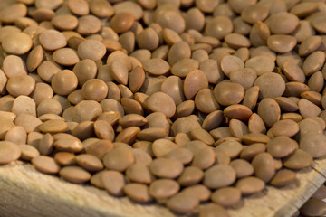 Lentil on a wooden spoon