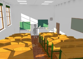 3d render of cartoon character in classroom teaching