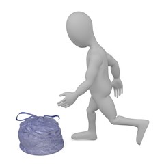 3d render of cartoon character with garbage bag