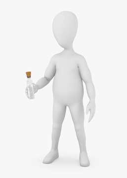 3d render of cartoon character with homeopathics flask