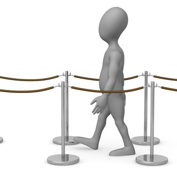 3d render of cartoon character with stand barriers