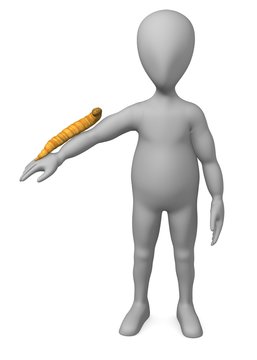 3d render of cartoon character with worm