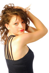 Fototapeta premium Sexy brunette woman in elegant evening dress 293