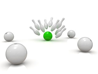 Bowling ball crashing into skittles