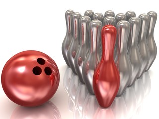 Bowling ball and skittles