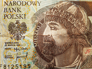 Extreme closeup of 10 zloty note. Polish currency
