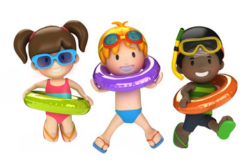 3d render of kids with inflatable ring