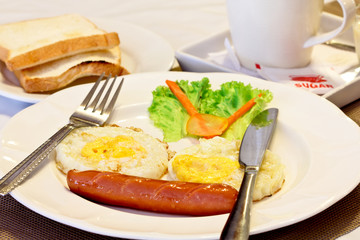American breakfast menu,jam,bread,egg dishes