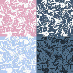 Set of four decorative floral seamless patterns.