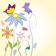 Crédence de cuisine en verre imprimé Papillon Fond floral