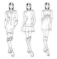 SKETCH. fashion girl. Hand-drawn fashion model