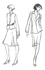 SKETCH. fashion girl. Hand-drawn fashion model