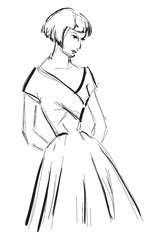 SKETCH. fashion girl. Hand-drawn fashion model