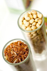 rice and nut on wide mouthed glass, Cereals