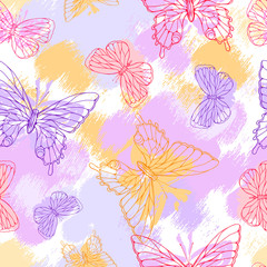 Butterflies. Beautiful background with a flower ornament.