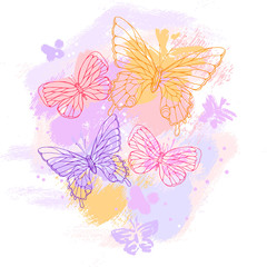 Colorful grunge background with butterfly. Vector illustration.