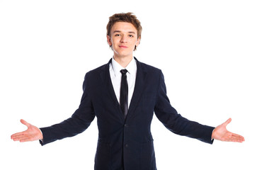 Teenage boy in a business suit