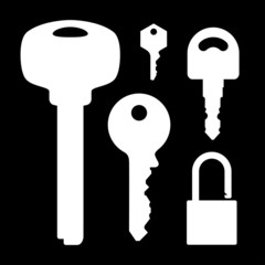 set of keys   lock on black background, vector