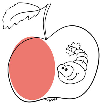 Vector apple with worm on a white background