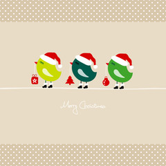 3 Birds Holding Christmas Symbols Dots