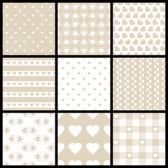 9 Different Seamless Pattern Hearts Beige/White
