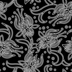 Tableaux sur verre Fleurs noir et blanc Motif floral sans soudure