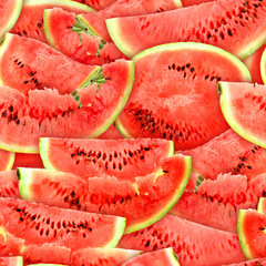 Seamless pattern of red watermelons slices