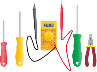 An Elecrical Multimeter and Electricians Tools