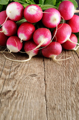 Bunch of radishes on wooden background