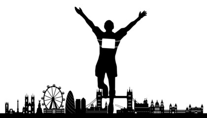 Naklejka premium London Skyline mit Marathonläufer