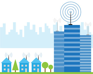 Illustration of wireless signal of internet into houses
