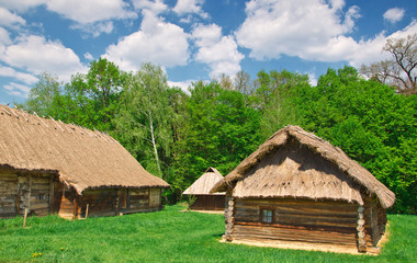 Fototapeta na wymiar ukrainian old log hut