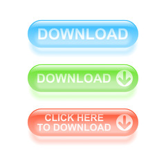 Glassy download buttons. Vector illustration